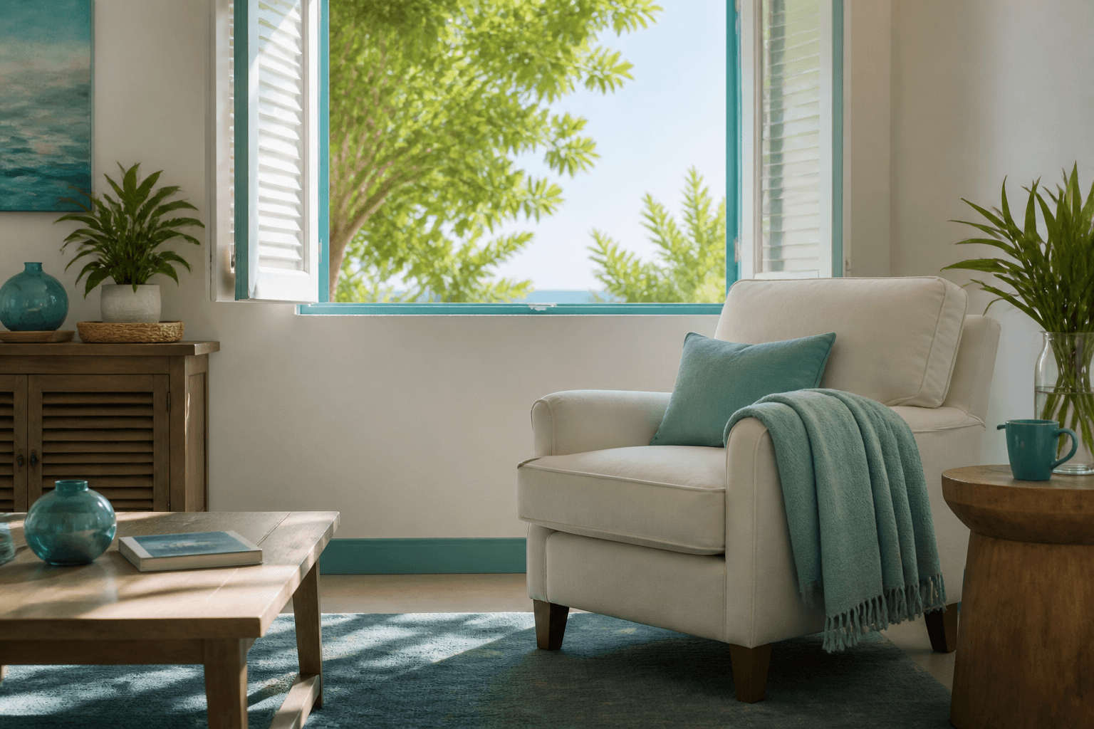 Calm room with soft morning light, representing peaceful mental health care